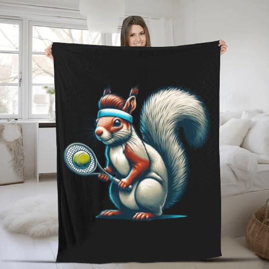 Tennis Player Squirrel Animal Lover Design Fleece Blankets