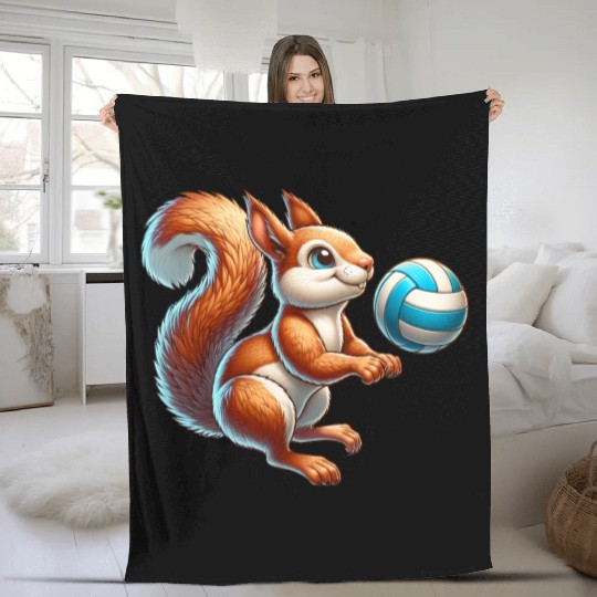 Volleyball Player Squirrel Fun Animal Lover Fleece Blankets