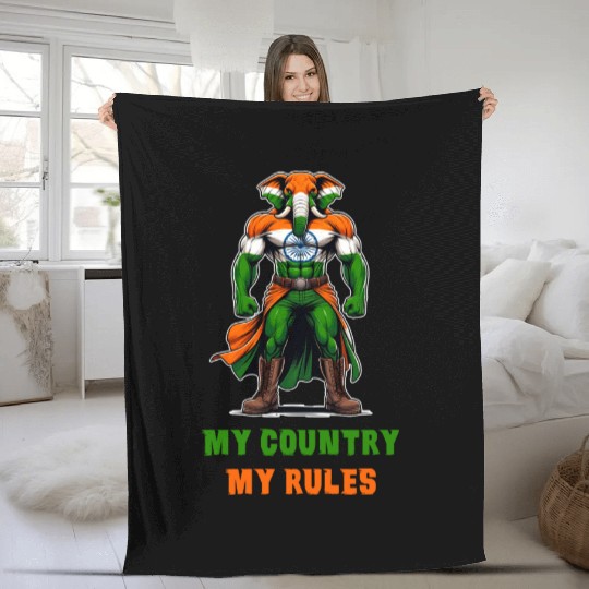 My country my rules India elephant Fleece Blankets