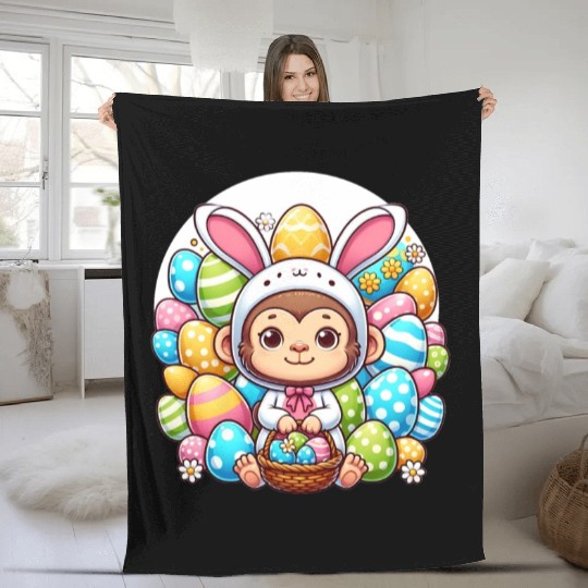 Easter Monkey in Bunny Costume Fleece Blankets