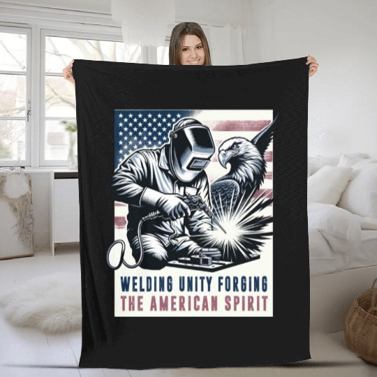 Welding Unity Forging The American Spirit USA Flag Fleece Blankets