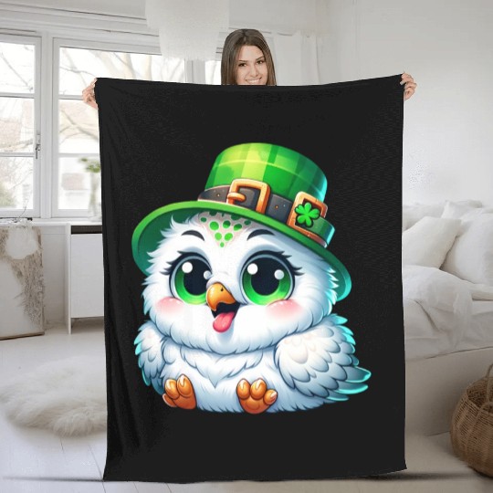 St. Patrick's Cute Snowy Owl Fleece Blankets