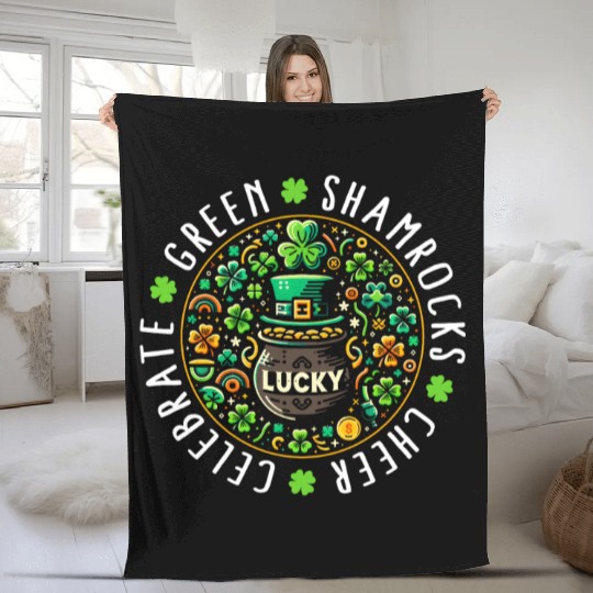 St. Patrick's Day Fleece Blankets, Lucky Pot Of Gold Leaf