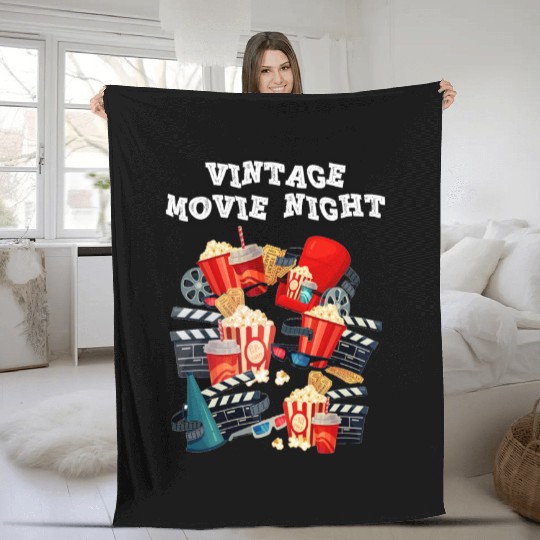 Popcorn Vintage Movie Night Fleece Blankets