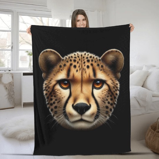 Cheetah Head Wildlife Fleece Blankets