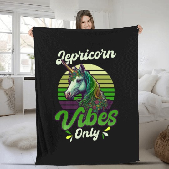 Irish Unicorn St Patricks Lepricorn Vibes Only Fleece Blankets