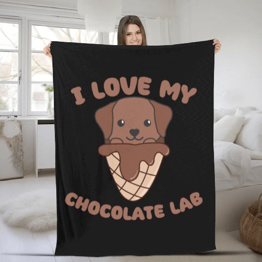 I Love My Chocolate Lab Animal In Ice Cream Cone Fleece Blankets