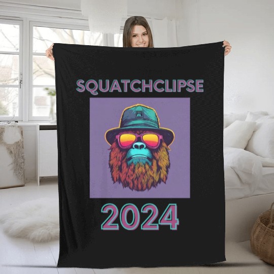 Just a Sasquatch enjoying the eclipse! Fleece Blankets