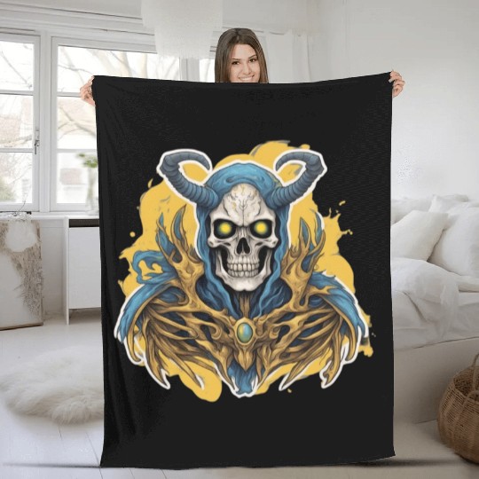 Celestial Crown: Horned Skull Fleece Blankets