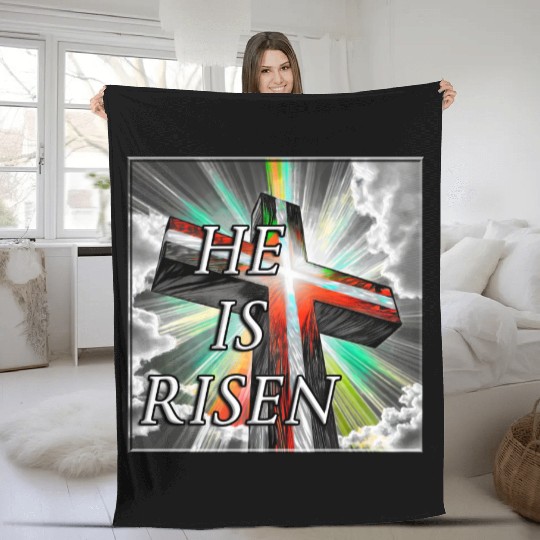 Cross, He is Risen - 1 Fleece Blankets
