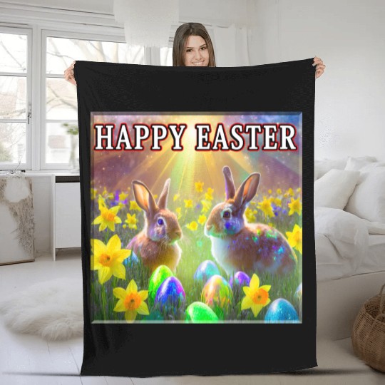 Happy Easter Rabbits - 2 Fleece Blankets