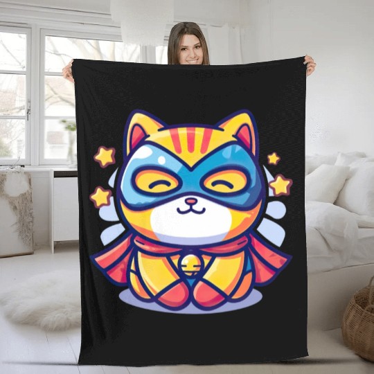 Superhero Kawaii Cat Fleece Blankets