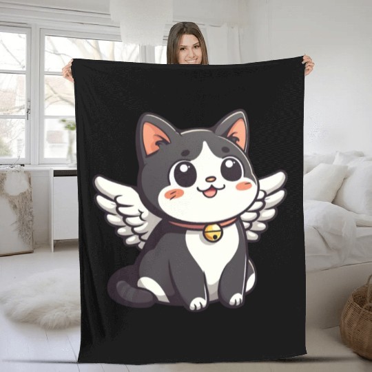 Kawaii Cat Angel Fleece Blankets