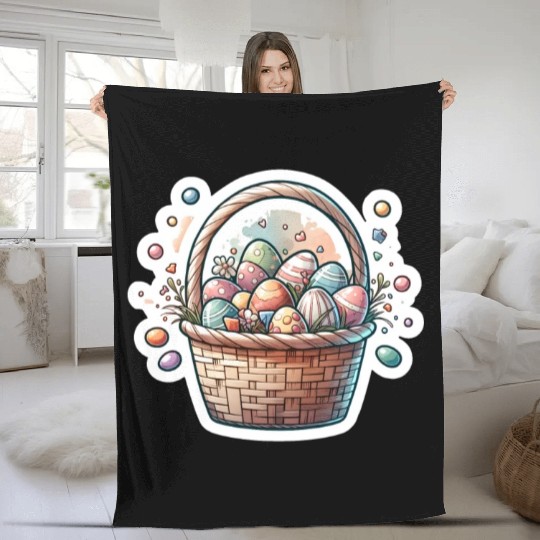 Cute Easter Egg Basket Soft Pastel Color Fleece Blankets