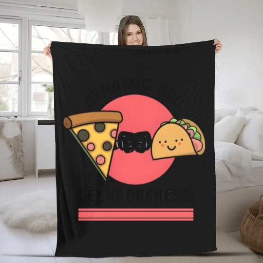 Pizza Taco Fist Bump: Dynamic Duo of Deliciousness Fleece Blankets