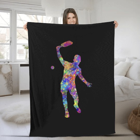 Splatter Paint Pickleball Player Fleece Blankets