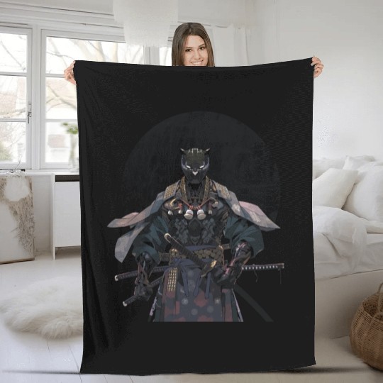 Anime Panther Warrior Samurai katana Fleece Blankets