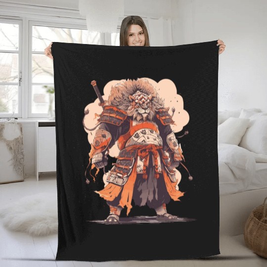 Samurai Katana Sword Anime Lion Manga Warrior Fleece Blankets