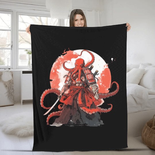 Samurai Katana Sword anime Octopus manga Warrior Fleece Blankets