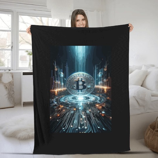 Cyber Bitcoin Vortex - Futuristic Design Fleece Blankets