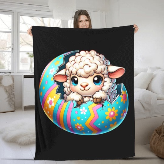 Colorful Lamb Hatching from Easter Egg Cartoon Fleece Blankets