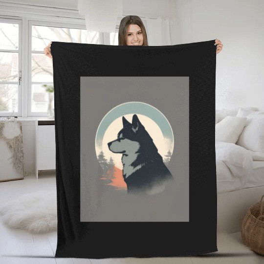 Akita Dog 2 - Japanese Retro Style Fleece Blankets