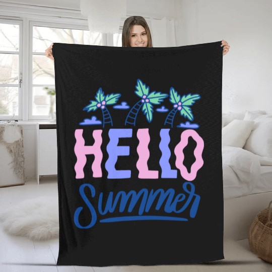 Hello Summer Palm Trees Fleece Blankets