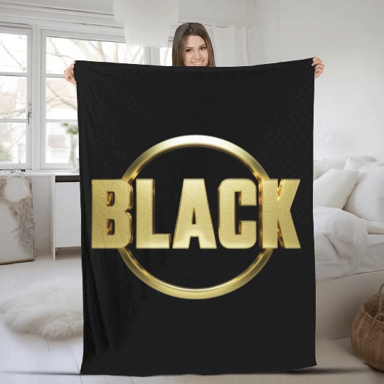 Midnight Majesty The Elegance of Black Gold Design Fleece Blankets