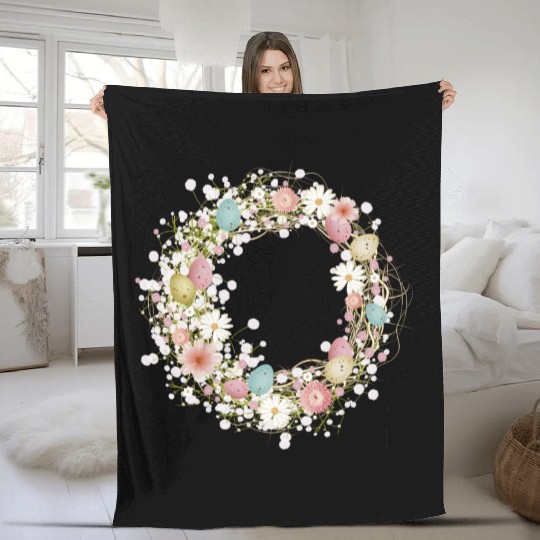 pastel-colored Easter eggs, flowers and gypsophila Fleece Blankets