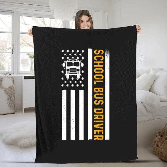 School Bus Driver American Flag School Bus Driver Fleece Blankets