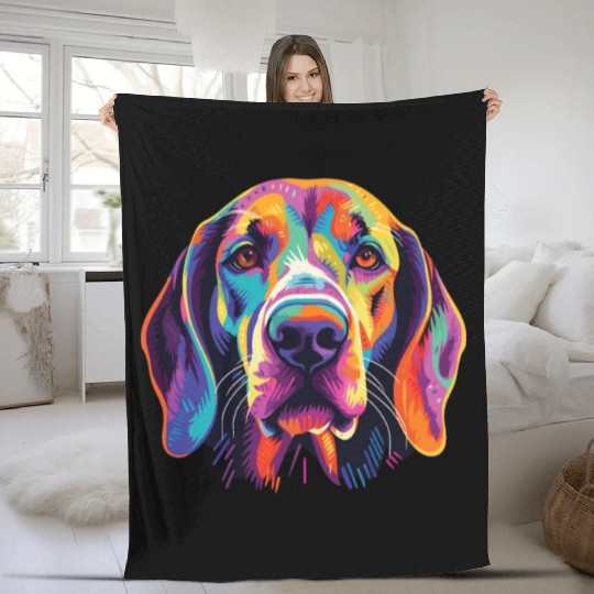 Watercolor Colorful English Foxhound Fleece Blankets