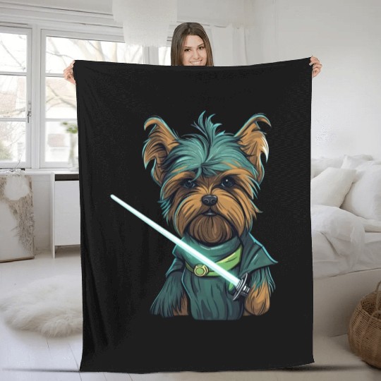 Yorkie with Lightsword Fleece Blankets
