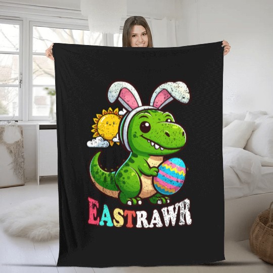 EASTRAWR DINOSAUR EASTER Fleece Blankets