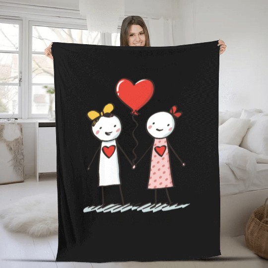 Stick Figure Lesbian Lovers Love is Love Fleece Blankets