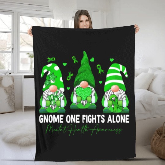 Gnome Fights Mental Health Matters Green Ribbon Fleece Blankets
