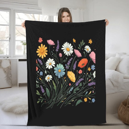 Botanical Bliss Wildflower Bouquet Nature Lover Fleece Blankets