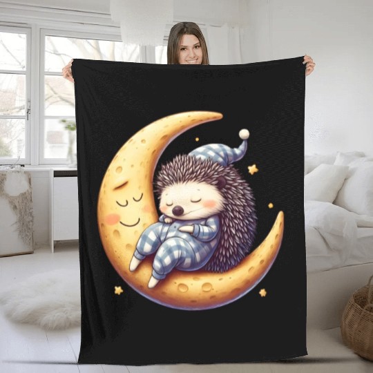 Tired Hedgehog in Pajamas: Moon Serenity Fleece Blankets