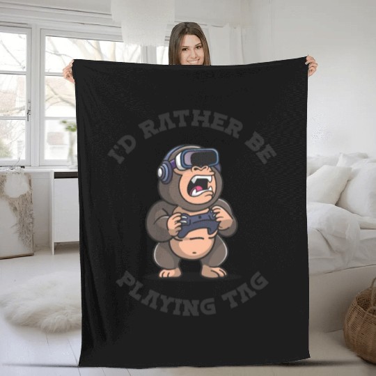 I'd Rather Be Playing Tag Gorilla Monkey Tag Fleece Blankets