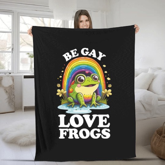 Be Gay Love Frogs Funny LGBTQ Pride Rainbow Retro Fleece Blankets