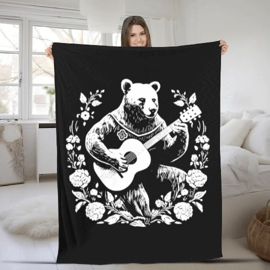 Grizzly Bear Guitar Fleece Blankets