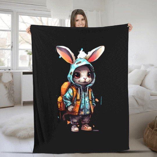 Cute Rabbit Cartoon Fleece Blankets