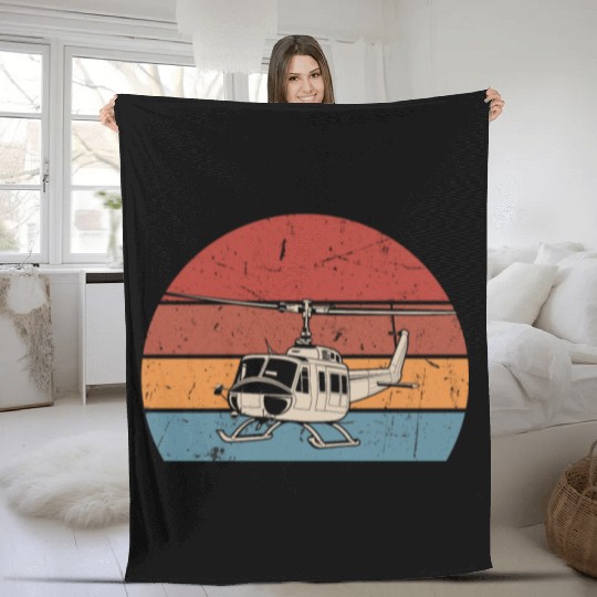 Rotorcraft Silhouette Helicopter Pilot Fleece Blankets