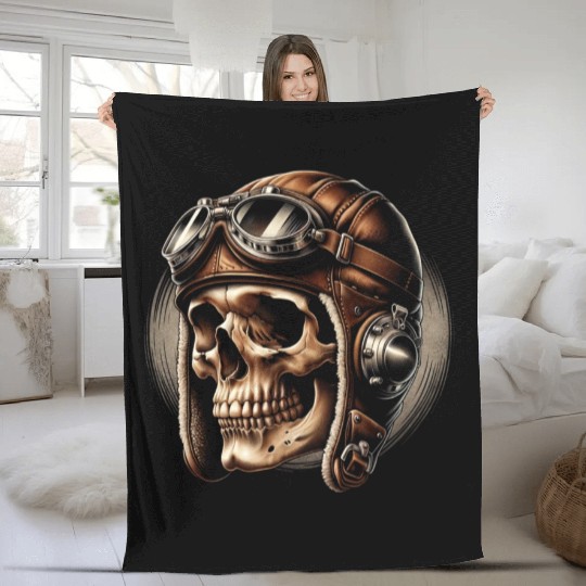 Retro Flight Skull Fleece Blankets