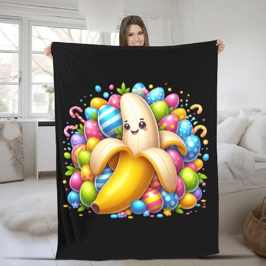 Banana Among Colorful Easter Eggs Fleece Blankets