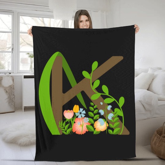 Capital letter K monogram and wildflowers Fleece Blankets