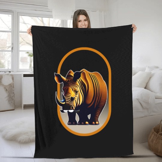 Javan Rhinoceros Illustration Fleece Blankets