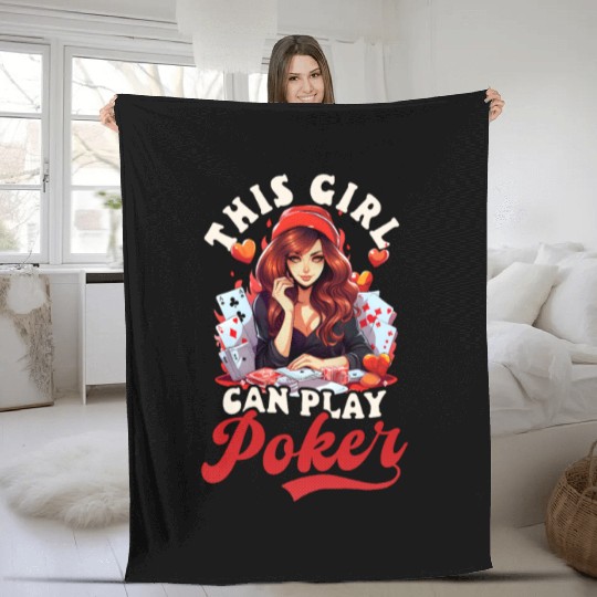 Poker Girl Can Play Poker Fleece Blankets