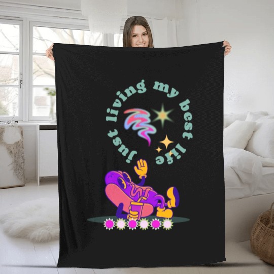 Purple Retro Hotdog Illustration Fleece Blankets
