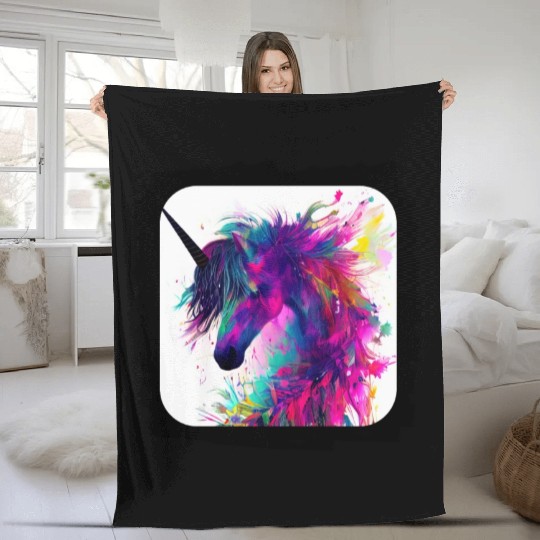 Colorful splatters unicorn Fleece Blankets