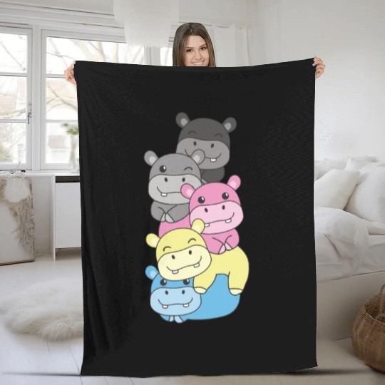 Polygender Flag Pride Lgbtq Cute Hippo Fleece Blankets